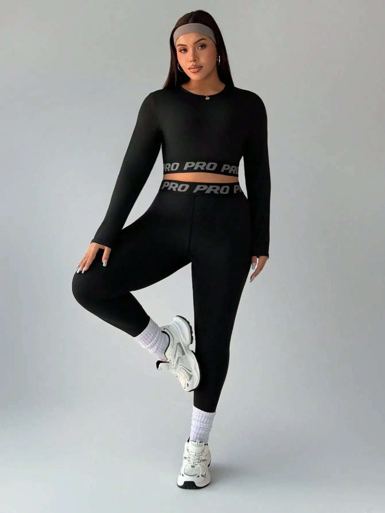 Womens Jacquard Elastic Crop Top And Leggings Set Workout