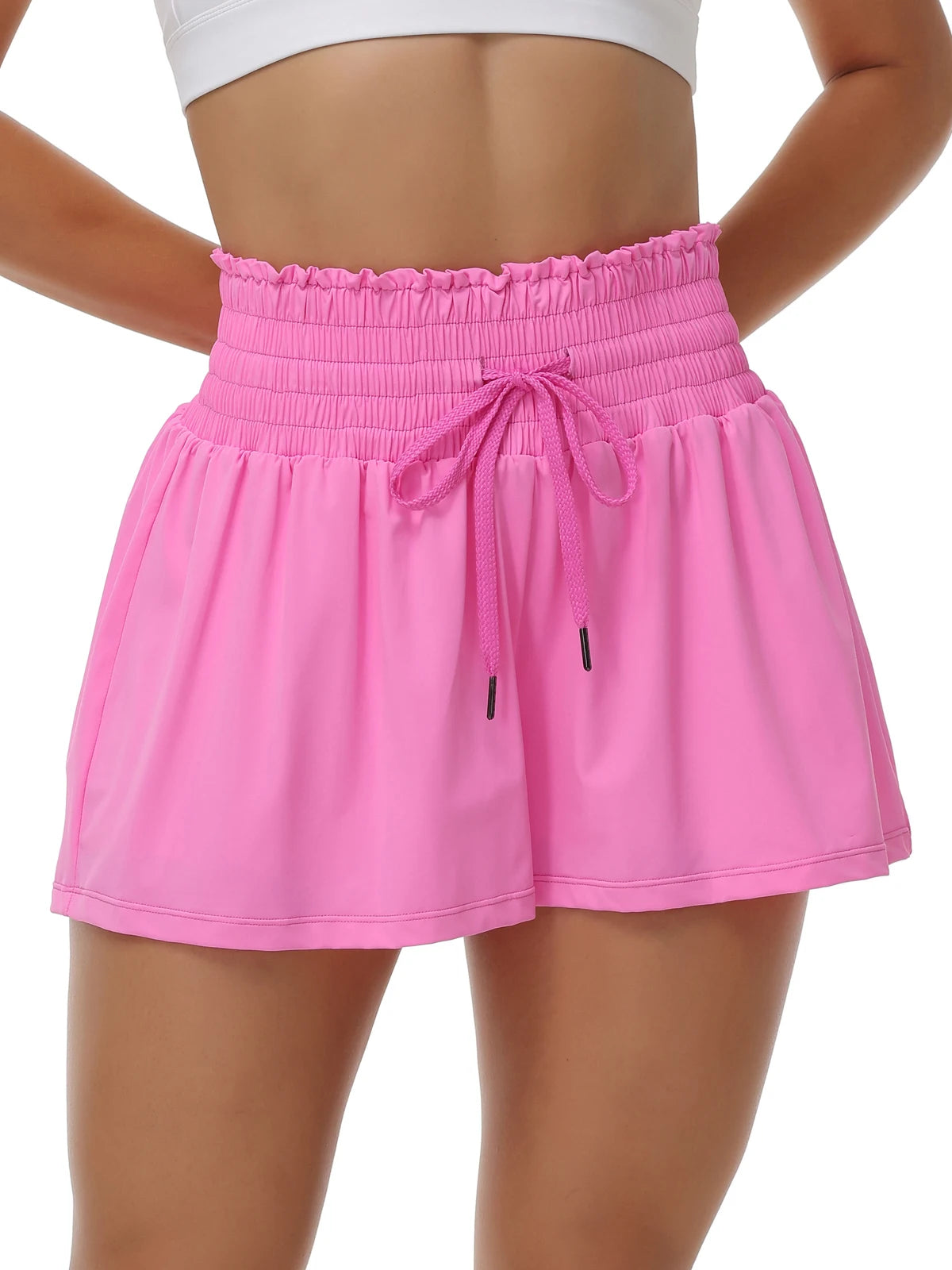 Women's 2-In-1 High Waist Running Shorts With Elastic Drawstring