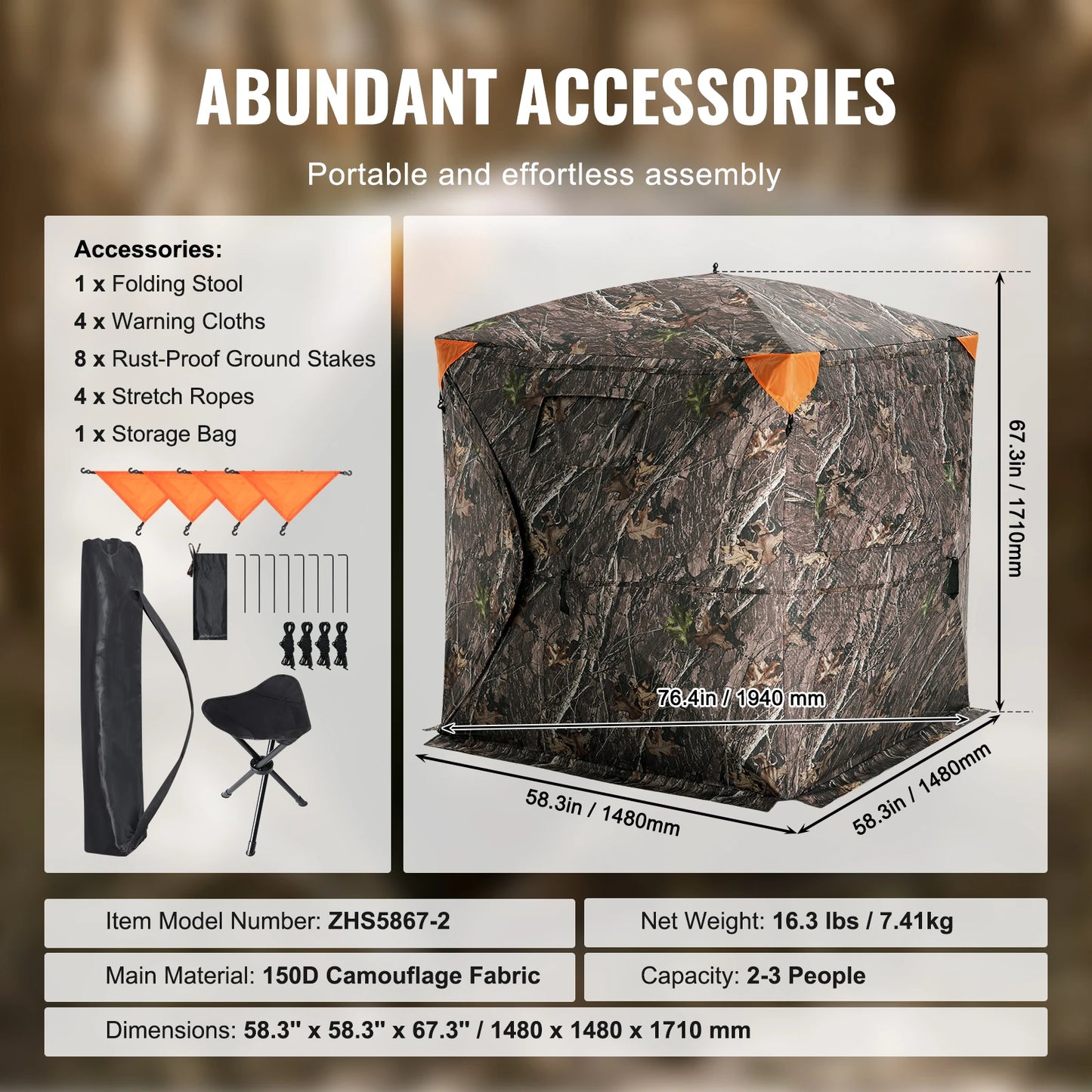 Hunting Blind 270 Degree See Through Ground Blind for 1 to 2 Person