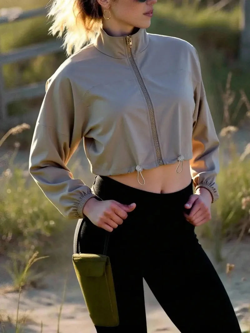 Cropped Zip Up Womens Athletic Jacket For Fitness Wear