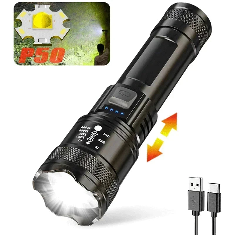 5000LM Ultra Bright Tactical Light P70 LED With Built-In Battery