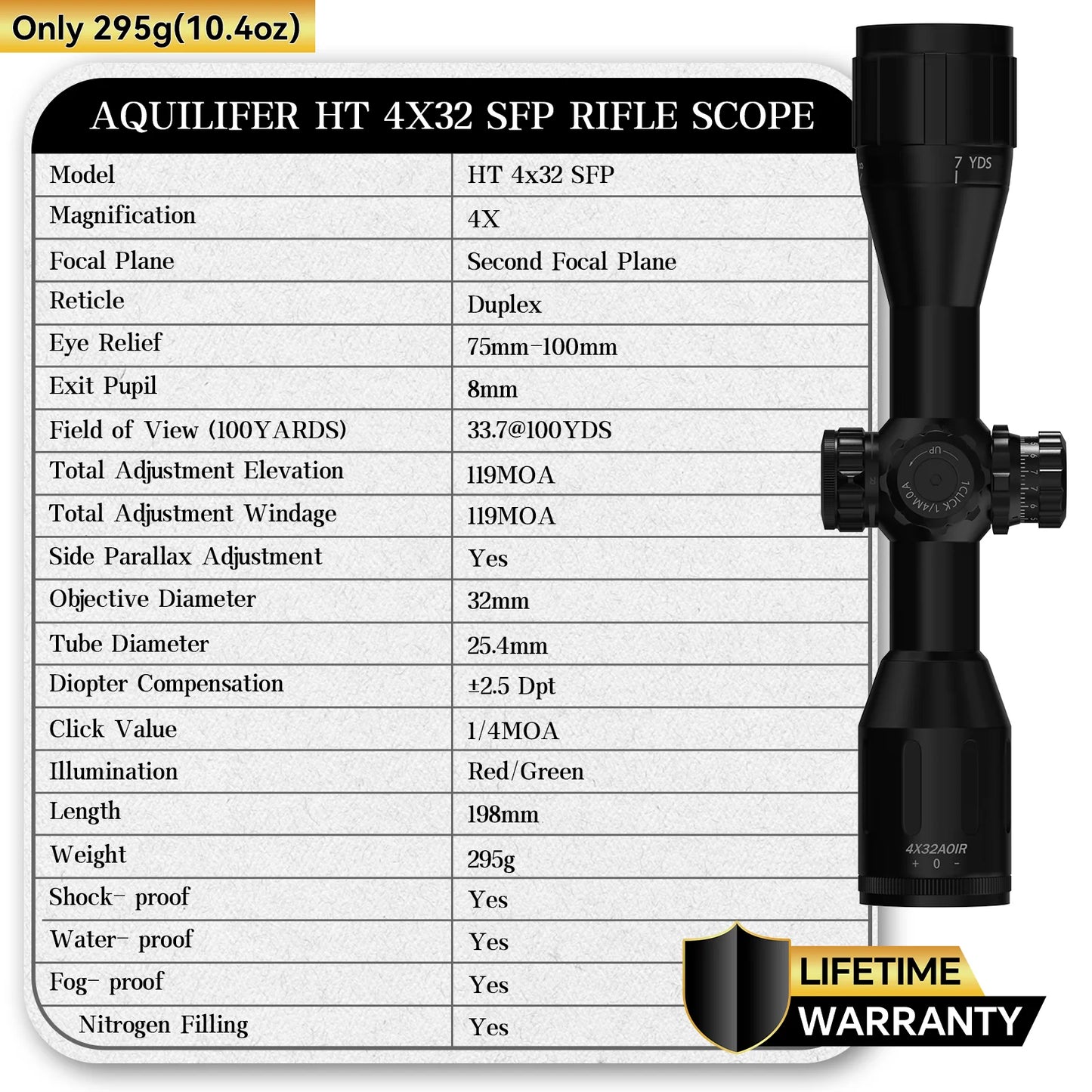 Aquilifer 4x32 AO Hunting Scope For 22LR Rimfire With Rings