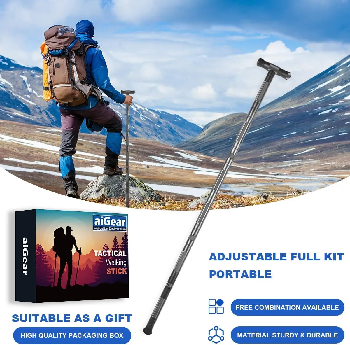 XMSJ Hiking Stick Trekking Poles Outdoor Adjustable Aluminum