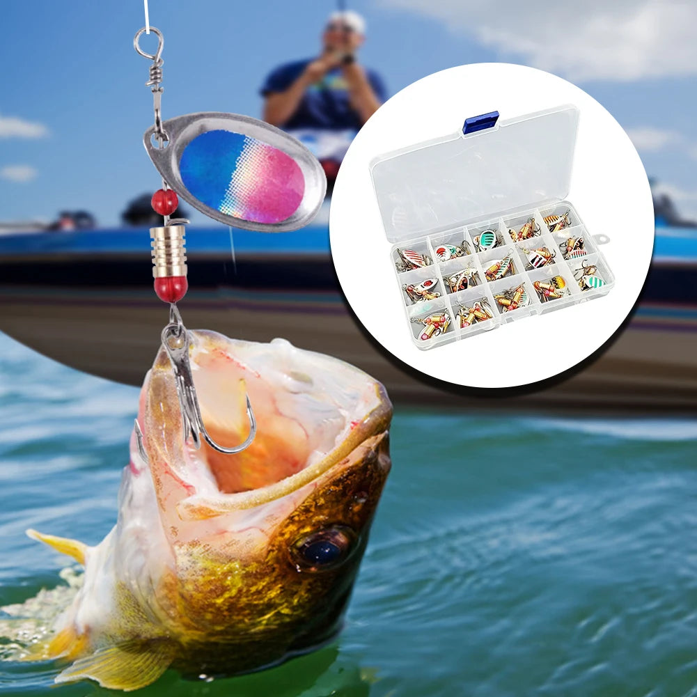 JOCESTYLE 30Pcs Metal Spoon Spinner Lure Set with Treble Hooks