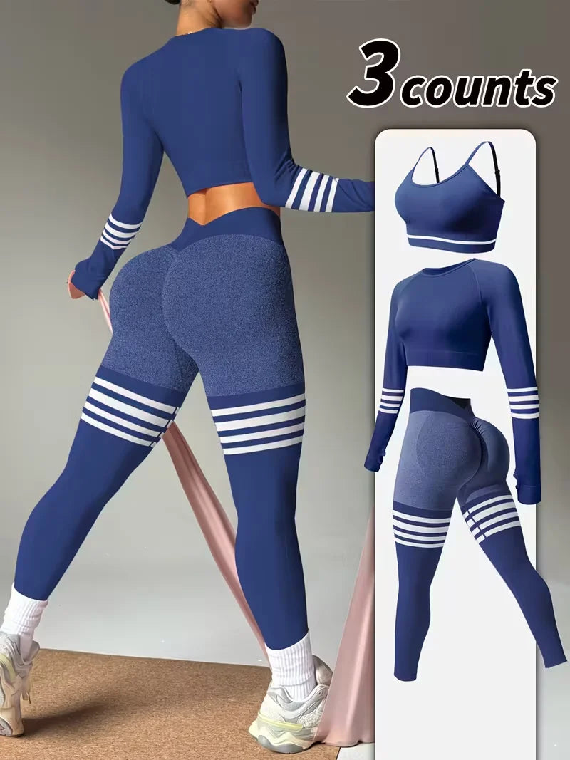Women's Striped Tracksuit Set Crop Top Leggings Bra