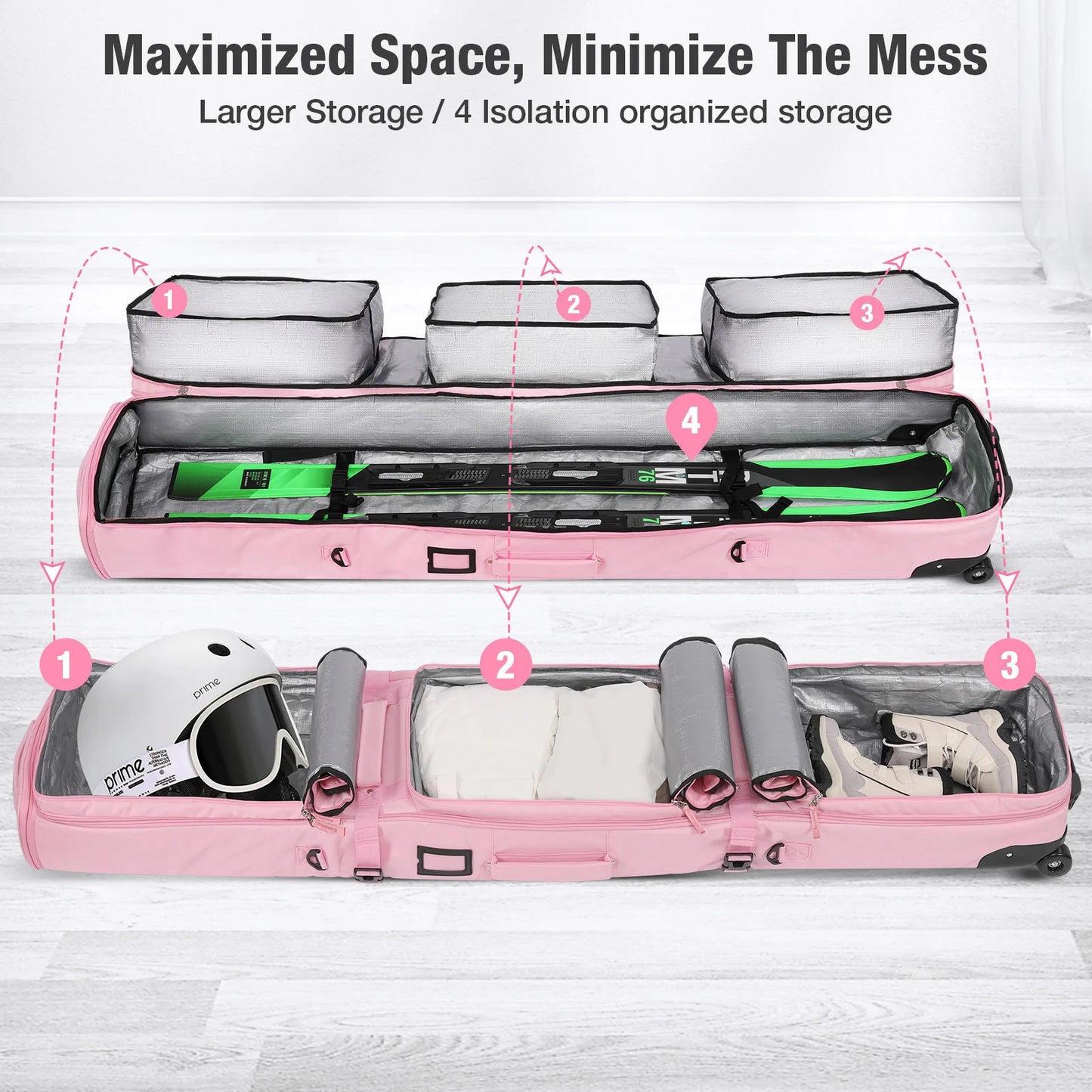 Warmounts Ski Bag With Wheels Padded Waterproof 3-Compartment
