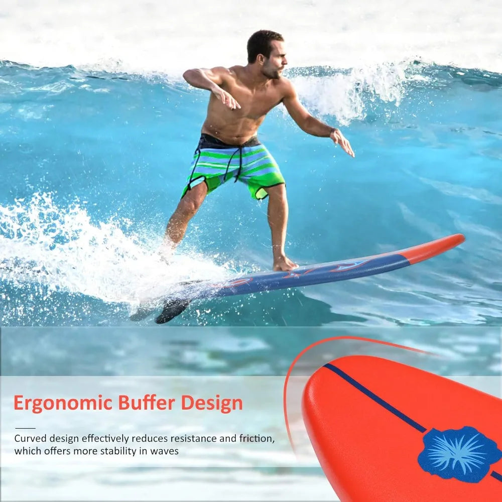 GYMAX Surfboard Non Slip Foam Board Removable Fins Leash