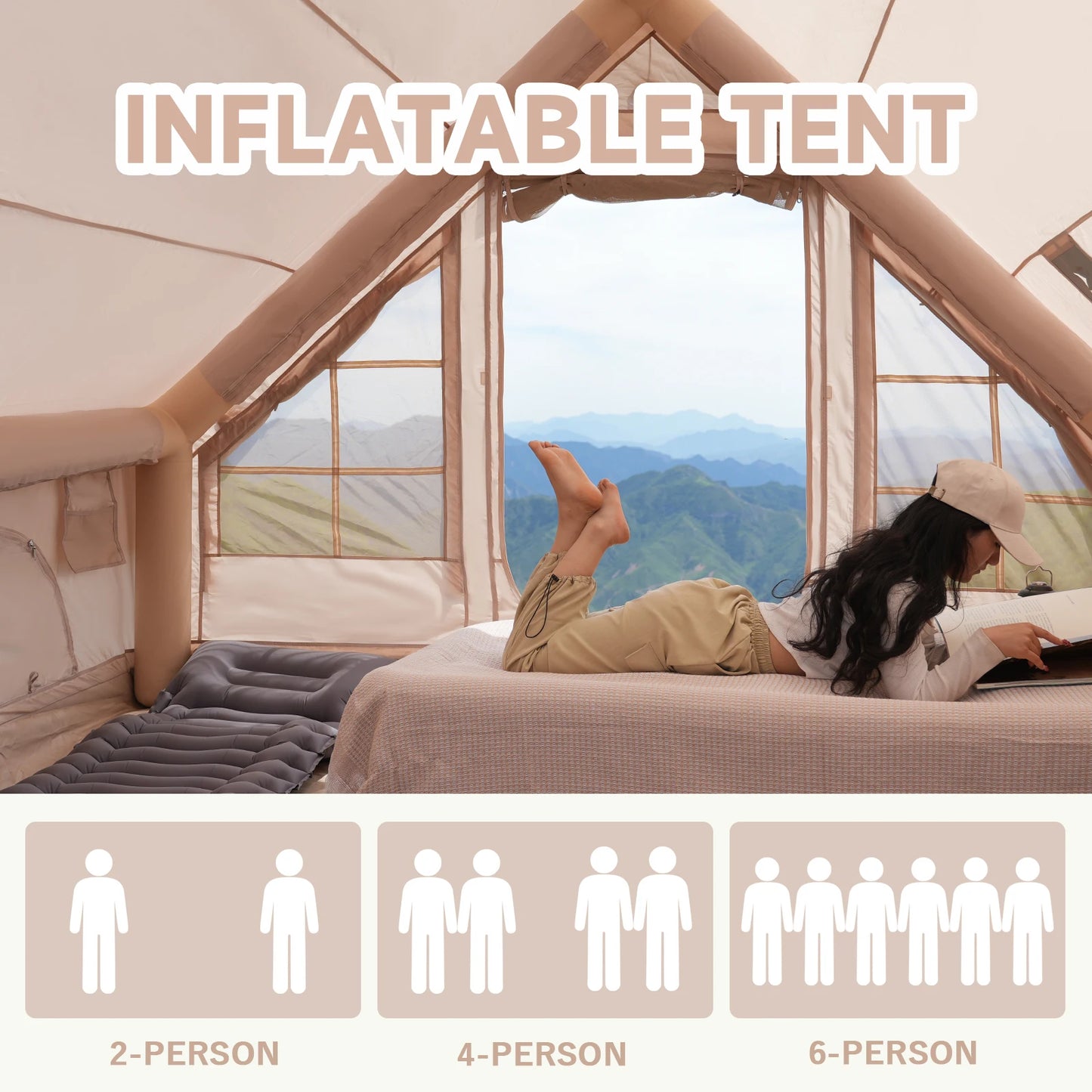 Pakicetus Inflatable Tent With Skylight Quick Setup Family Camp Tent