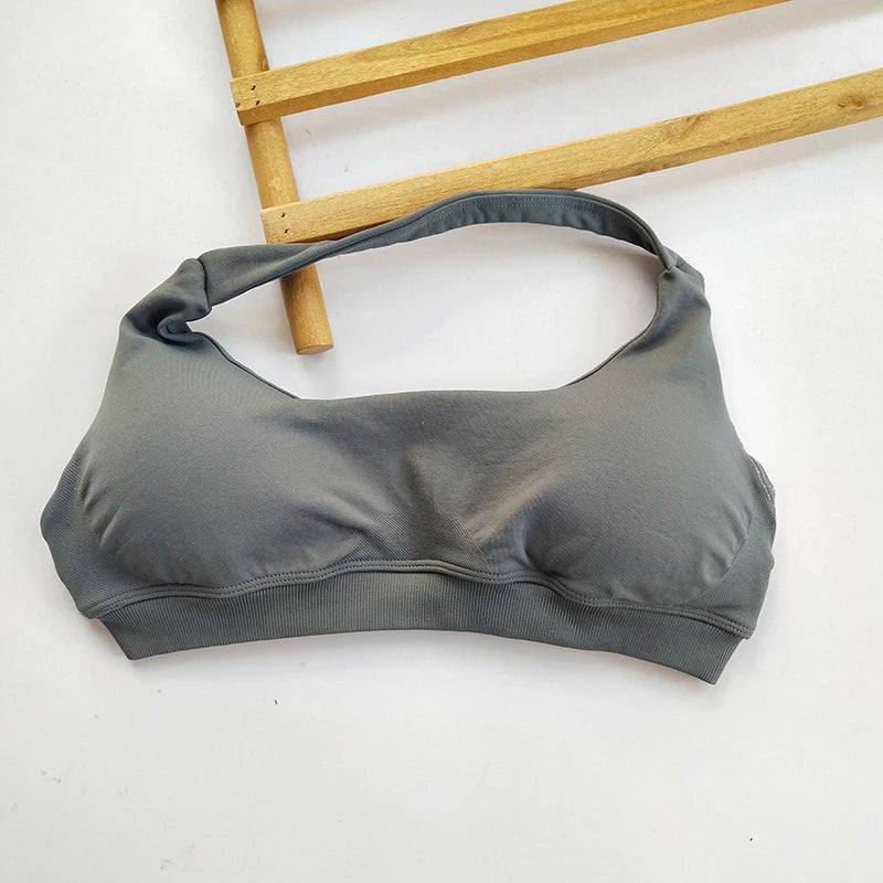 NONECN No Logo Sports Bra Women Neck Strap Seamless OpenBack