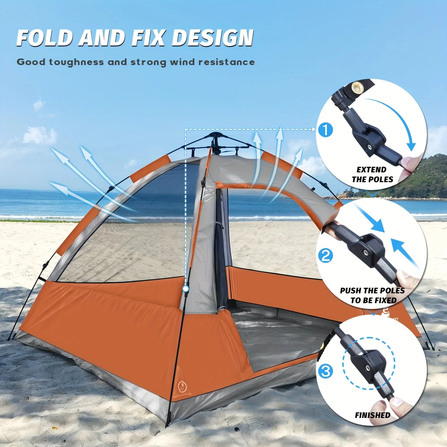 Unp Pop Up 4 Person Tent Instant Setup With Rain Fly Waterproof Windproof