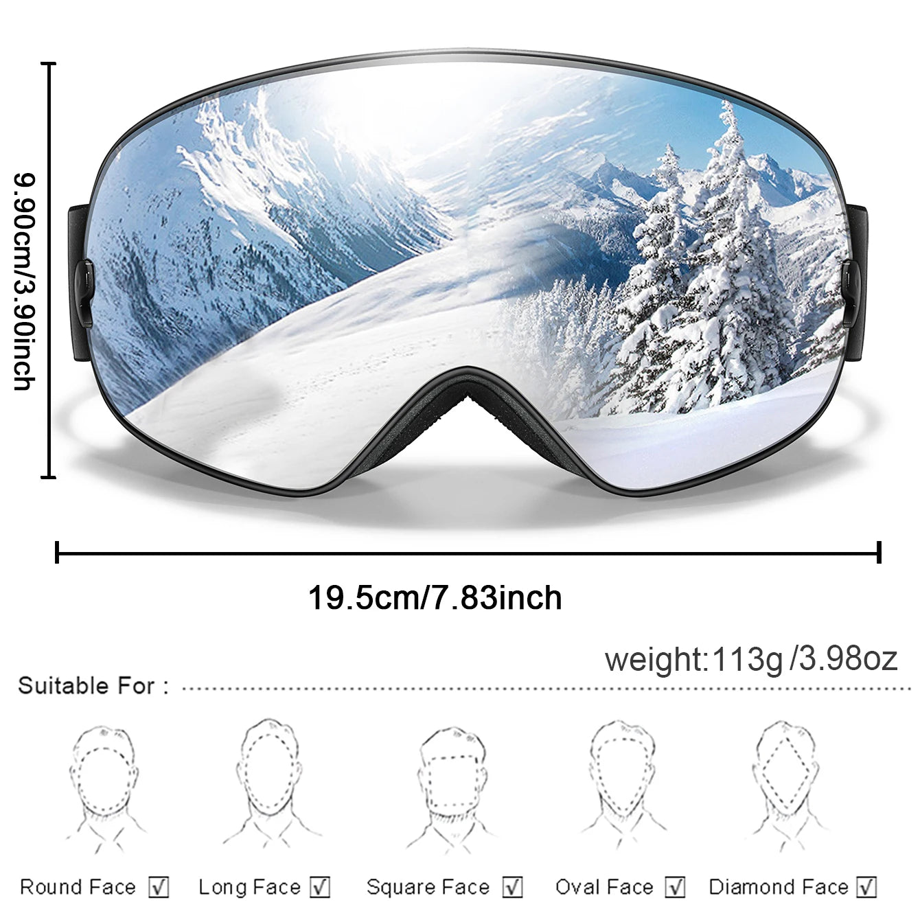 Winter Ski Goggles UV400 Anti Fog Men Women Teens Eyewear