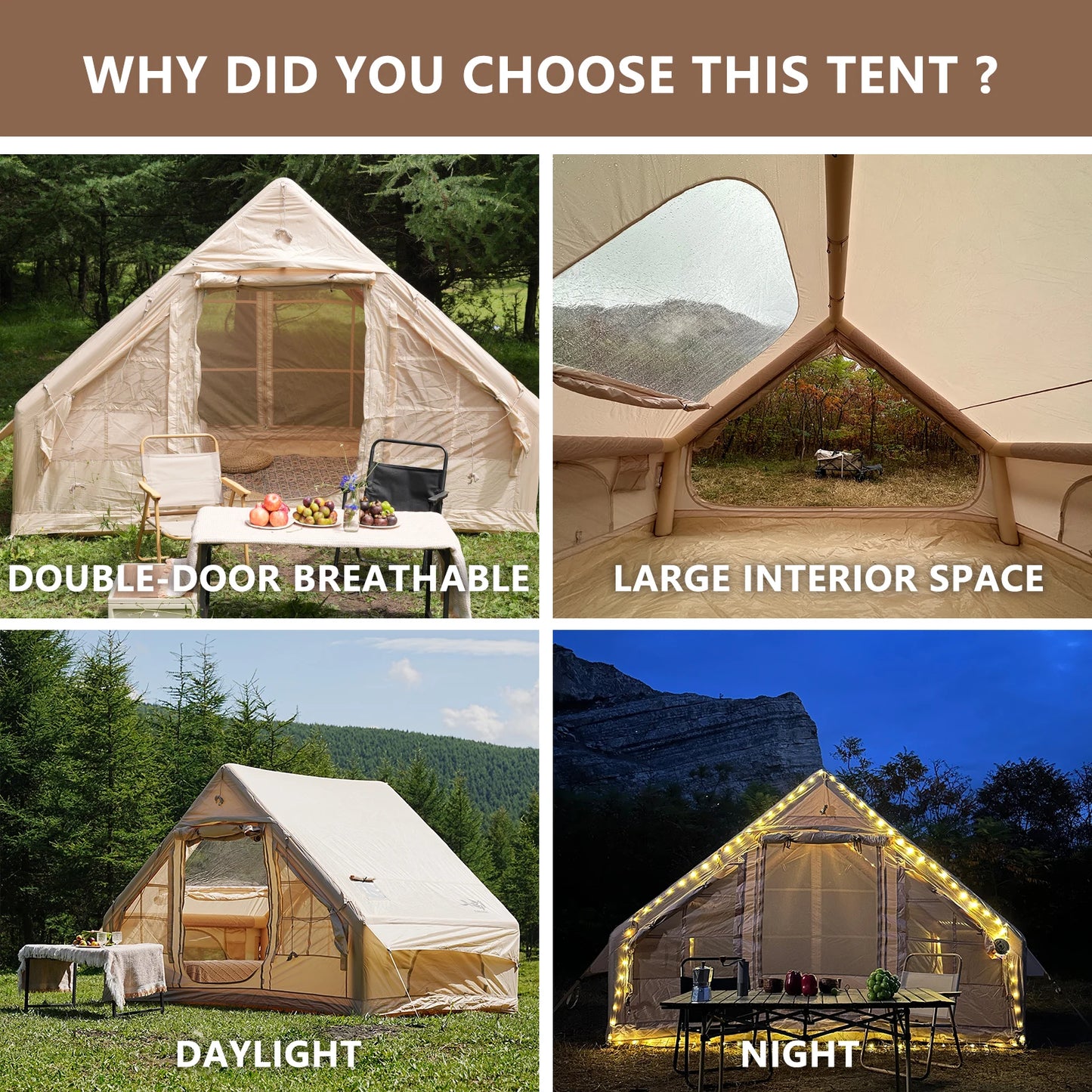 Pakicetus Inflatable Tent With Skylight Quick Setup Family Camp Tent