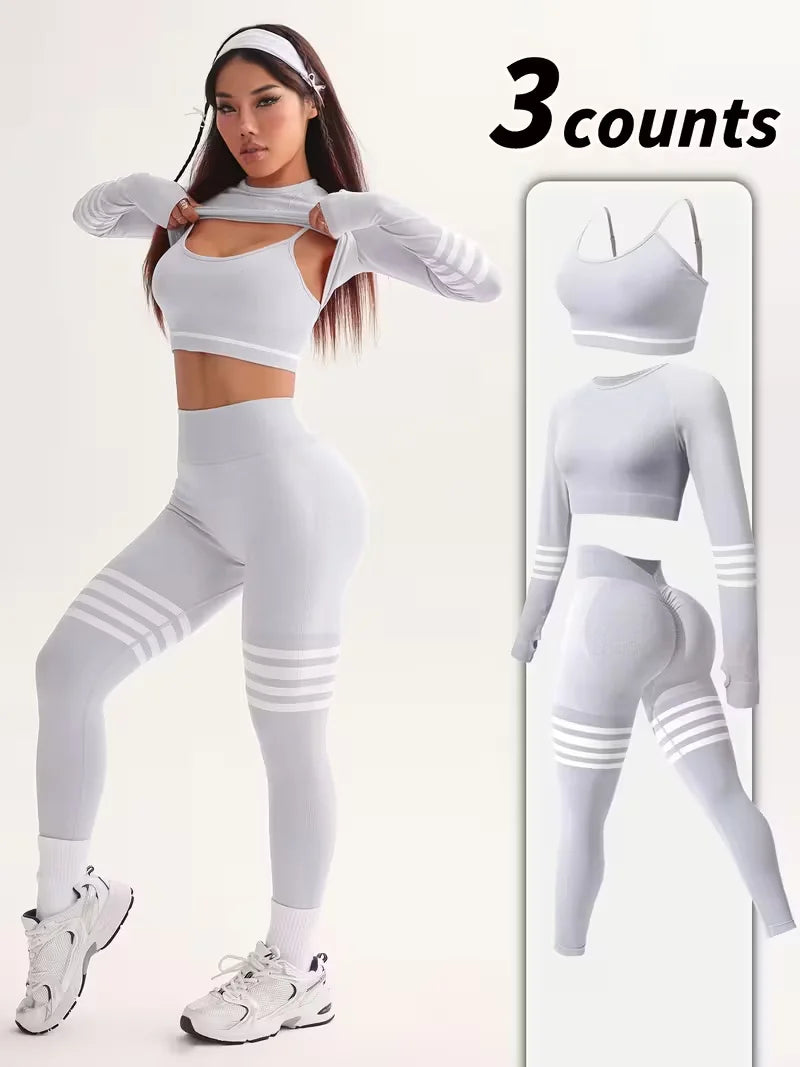 Women's Striped Tracksuit Set Crop Top Leggings Bra