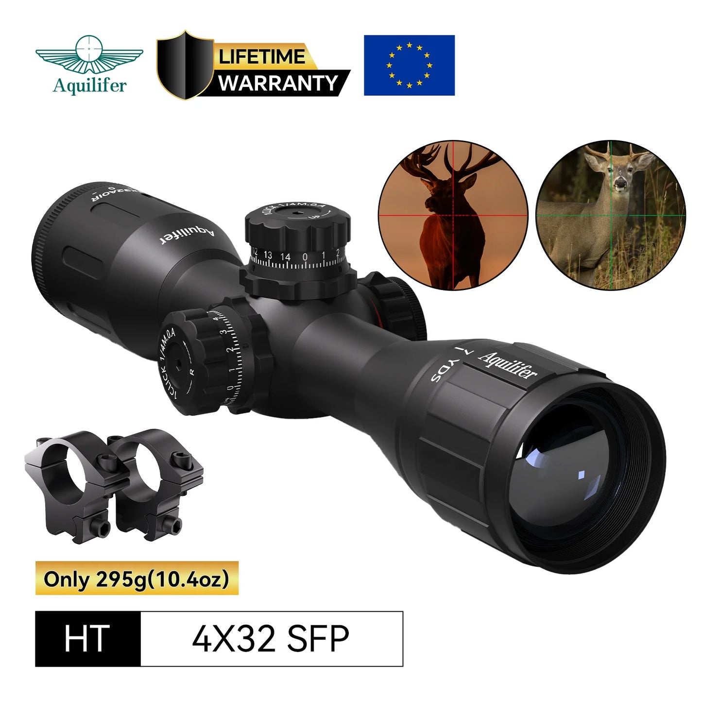 Aquilifer 4x32 AO Hunting Scope For 22LR Rimfire With Rings