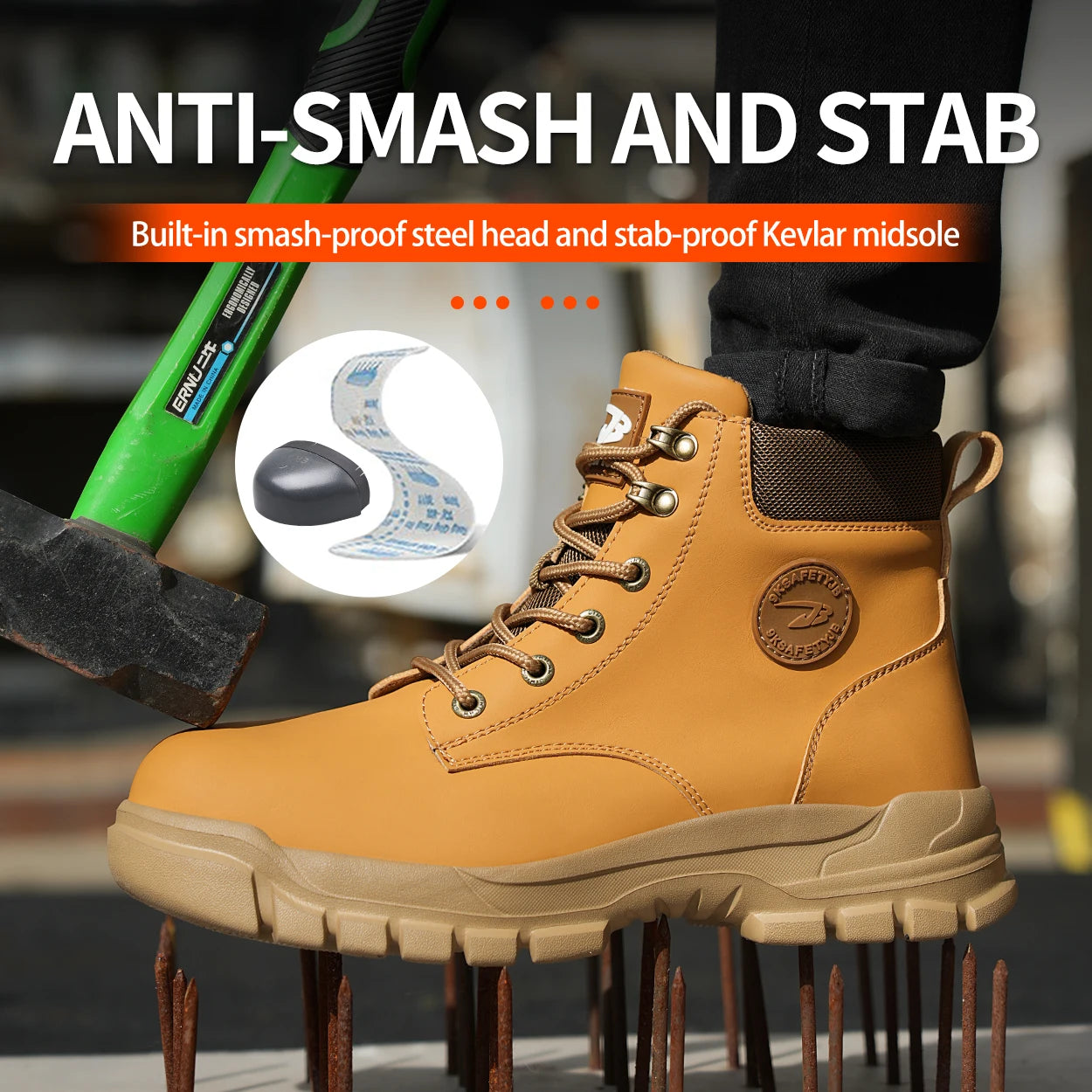 Men High Top Anti-Smash Safety Shoes With Metal Toe Cap