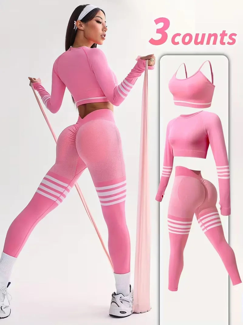 Women's Striped Tracksuit Set Crop Top Leggings Bra