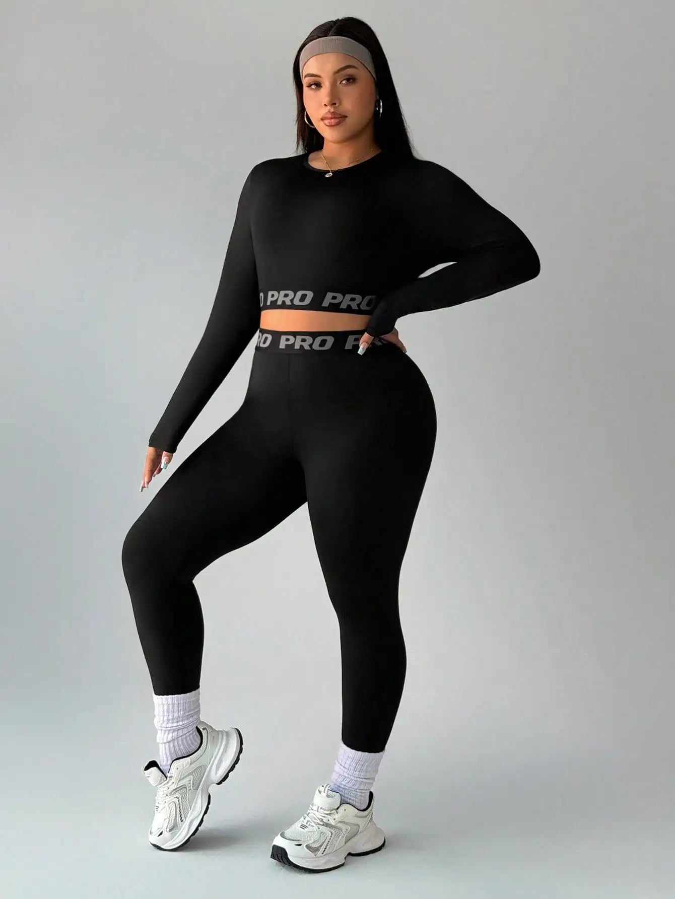 Womens Jacquard Elastic Crop Top And Leggings Set Workout