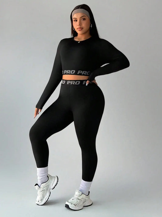 Womens Jacquard Elastic Crop Top And Leggings Set Workout