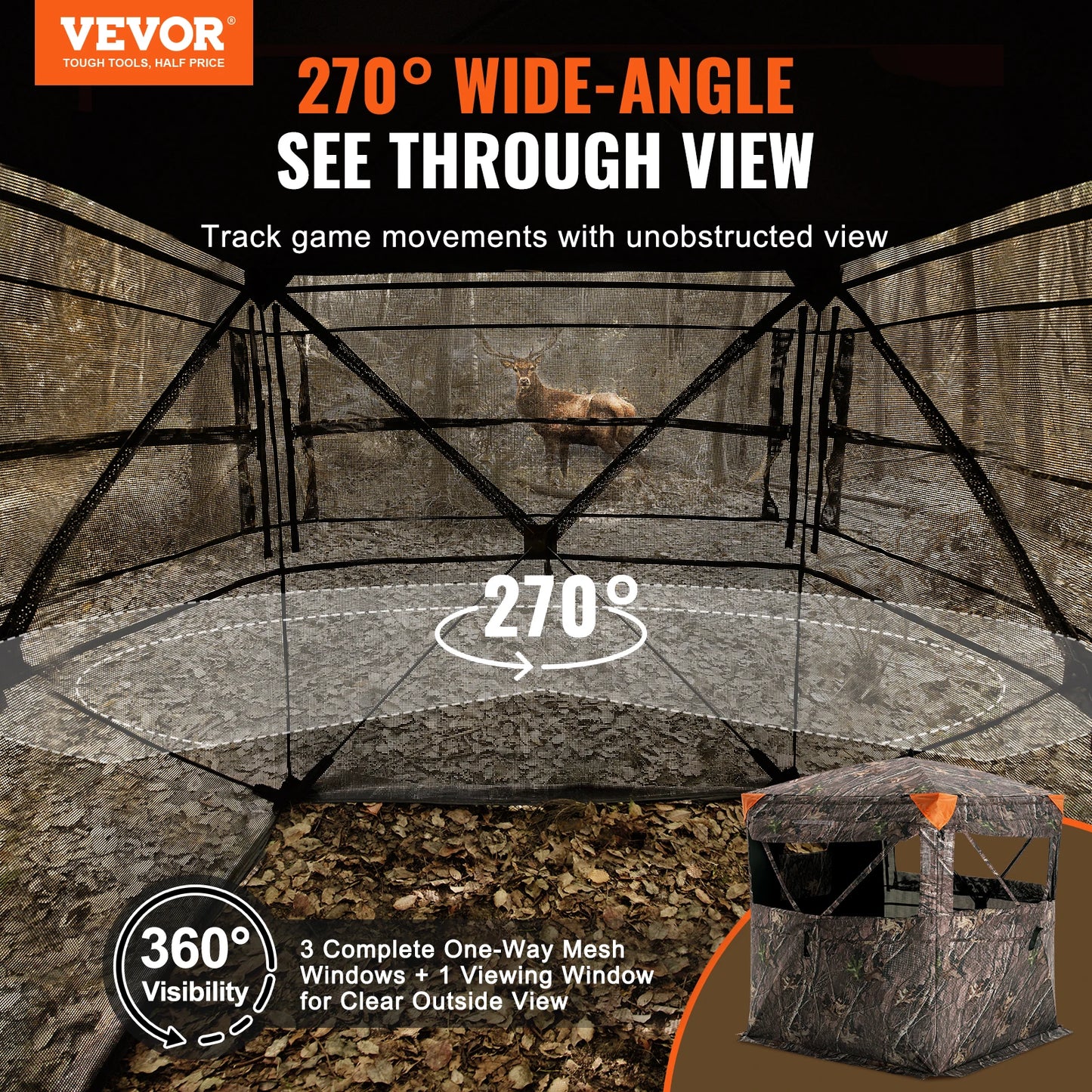 Hunting Blind 270 Degree See Through Ground Blind for 1 to 2 Person
