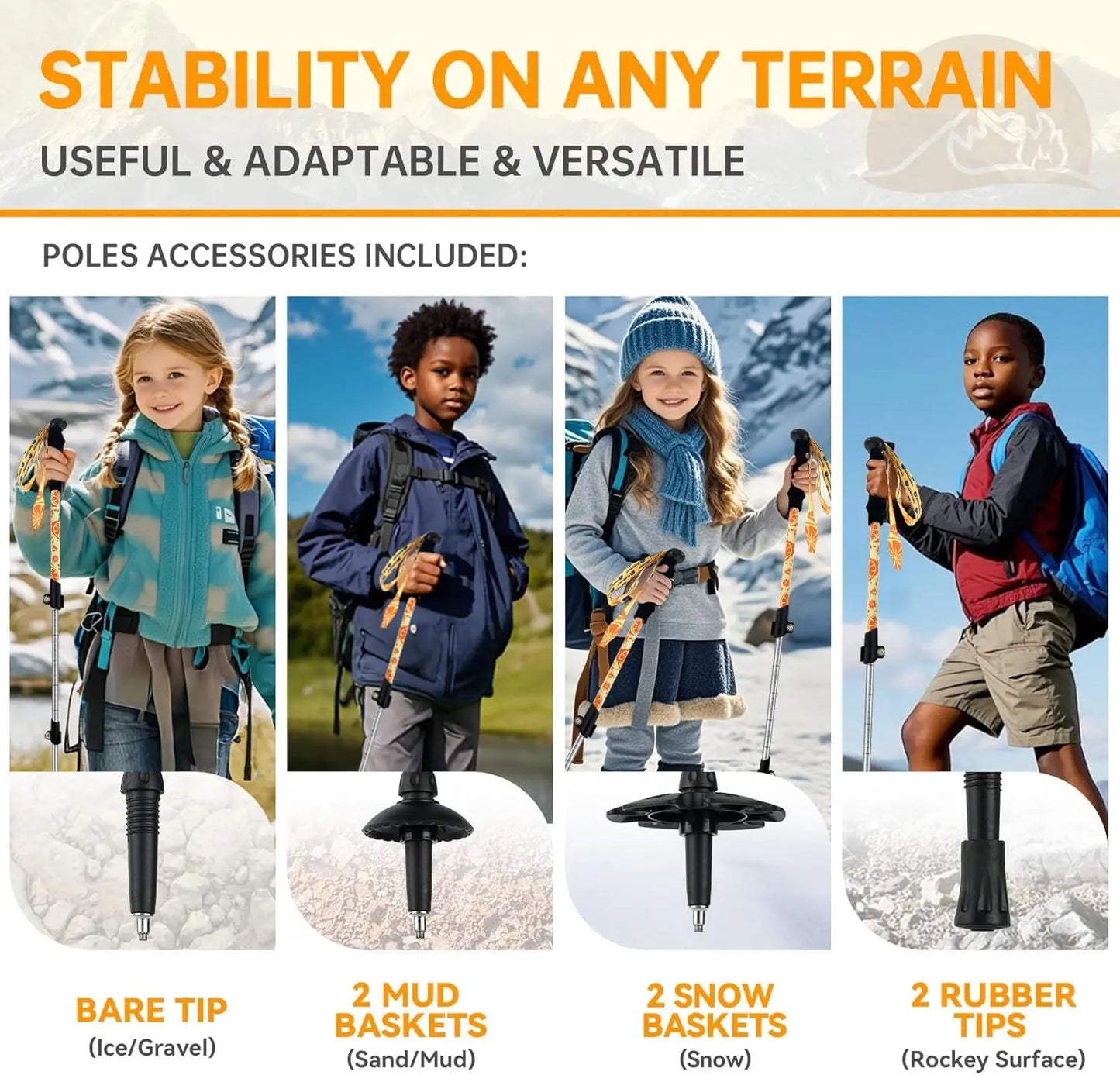 XMSJ Kids Collapsible Hiking Poles 2-Pack Aluminum Trekking Sticks