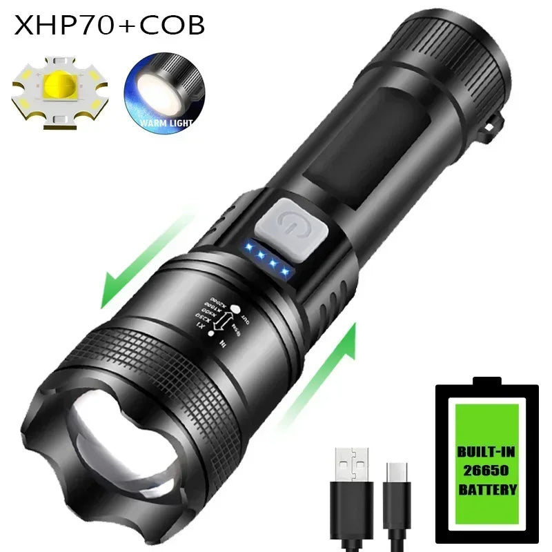 5000LM Ultra Bright Tactical Light P70 LED With Built-In Battery