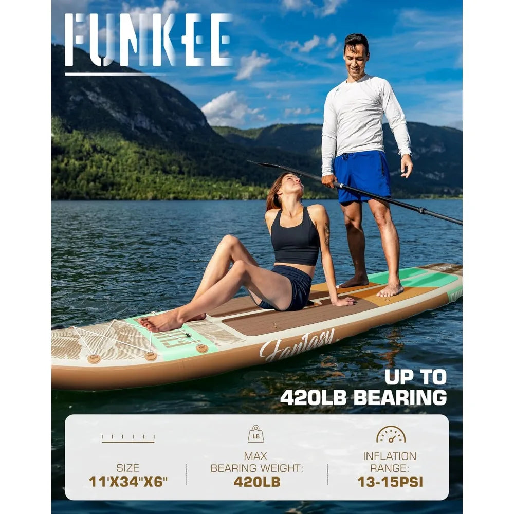 FUNKEE Ultra Wide Inflatable SUP Paddle Board For Stability