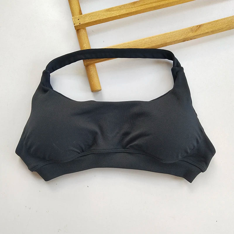 NONECN No Logo Sports Bra Women Neck Strap Seamless OpenBack