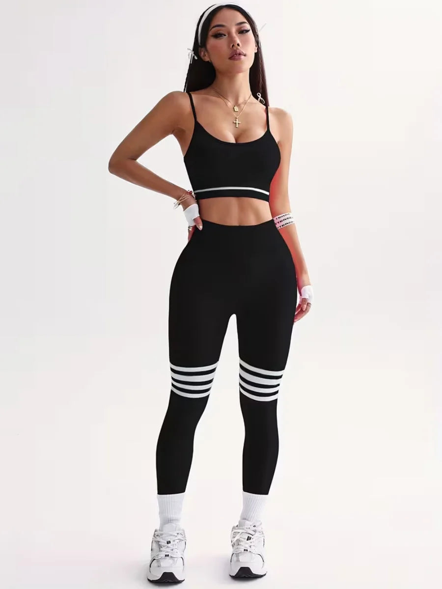 Women's Striped Tracksuit Set Crop Top Leggings Bra