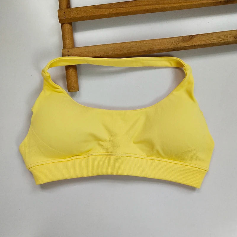 NONECN No Logo Sports Bra Women Neck Strap Seamless OpenBack