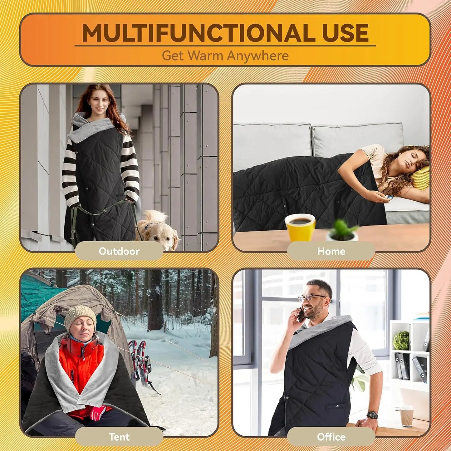 Portable Heated Blanket With Rechargeable Battery Cordless USB Throw