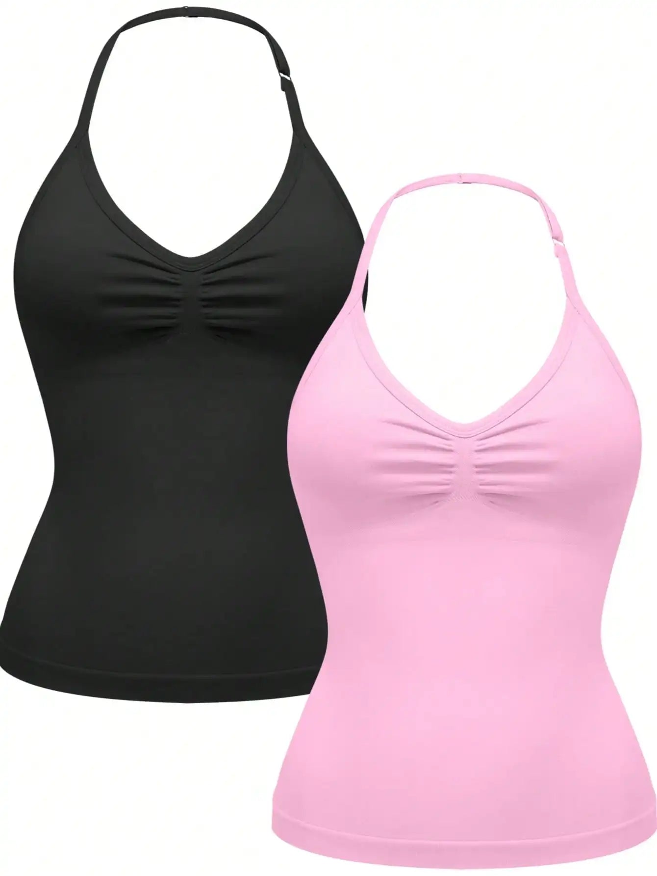 Women's Halter Neck Ruched Yoga Sports Bra With Removable Pads