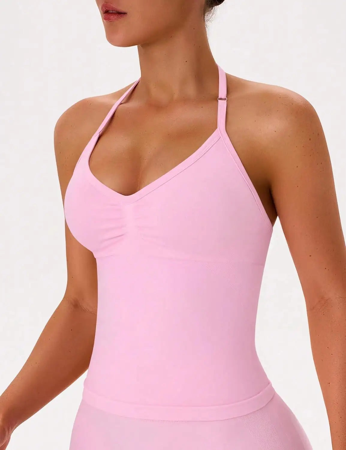 Women's Halter Neck Ruched Yoga Sports Bra With Removable Pads