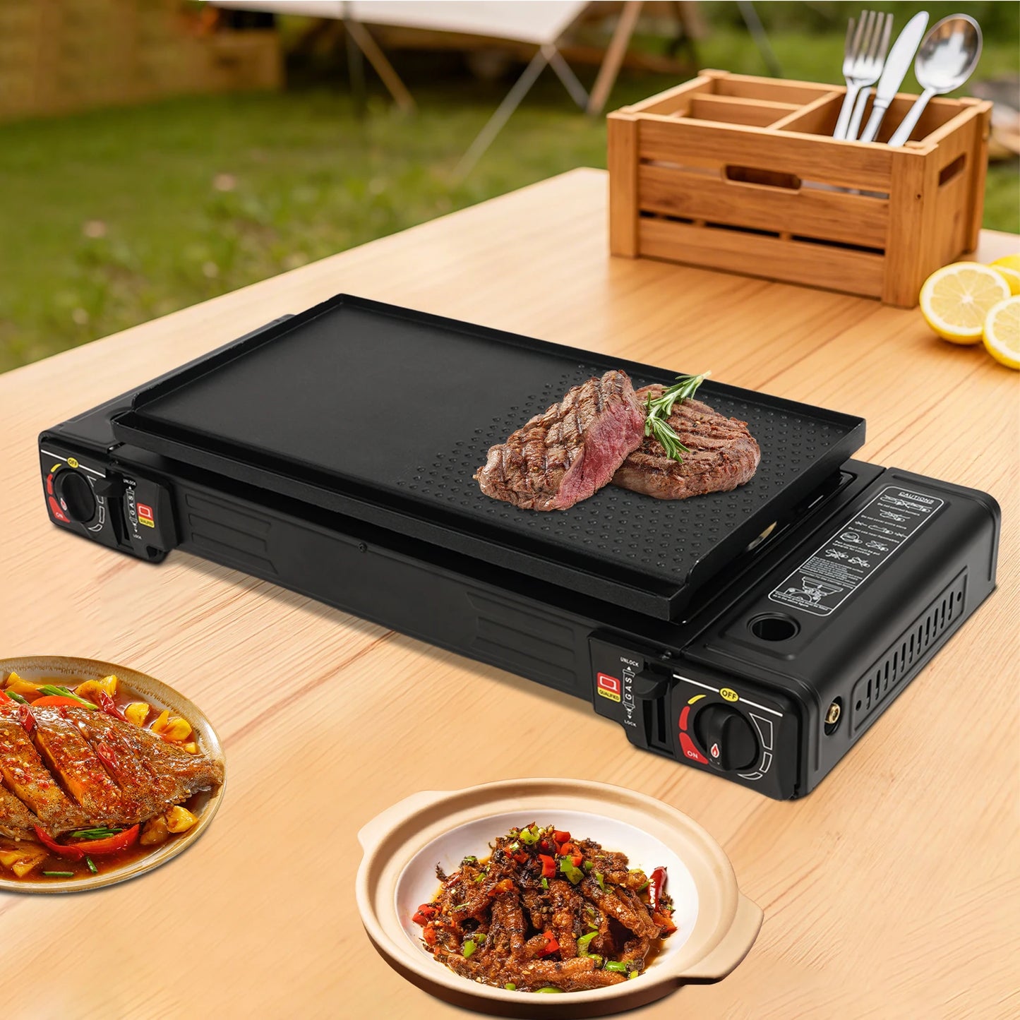 NONED 2 Burner Portable Camping Stove Kit With Baking Pan