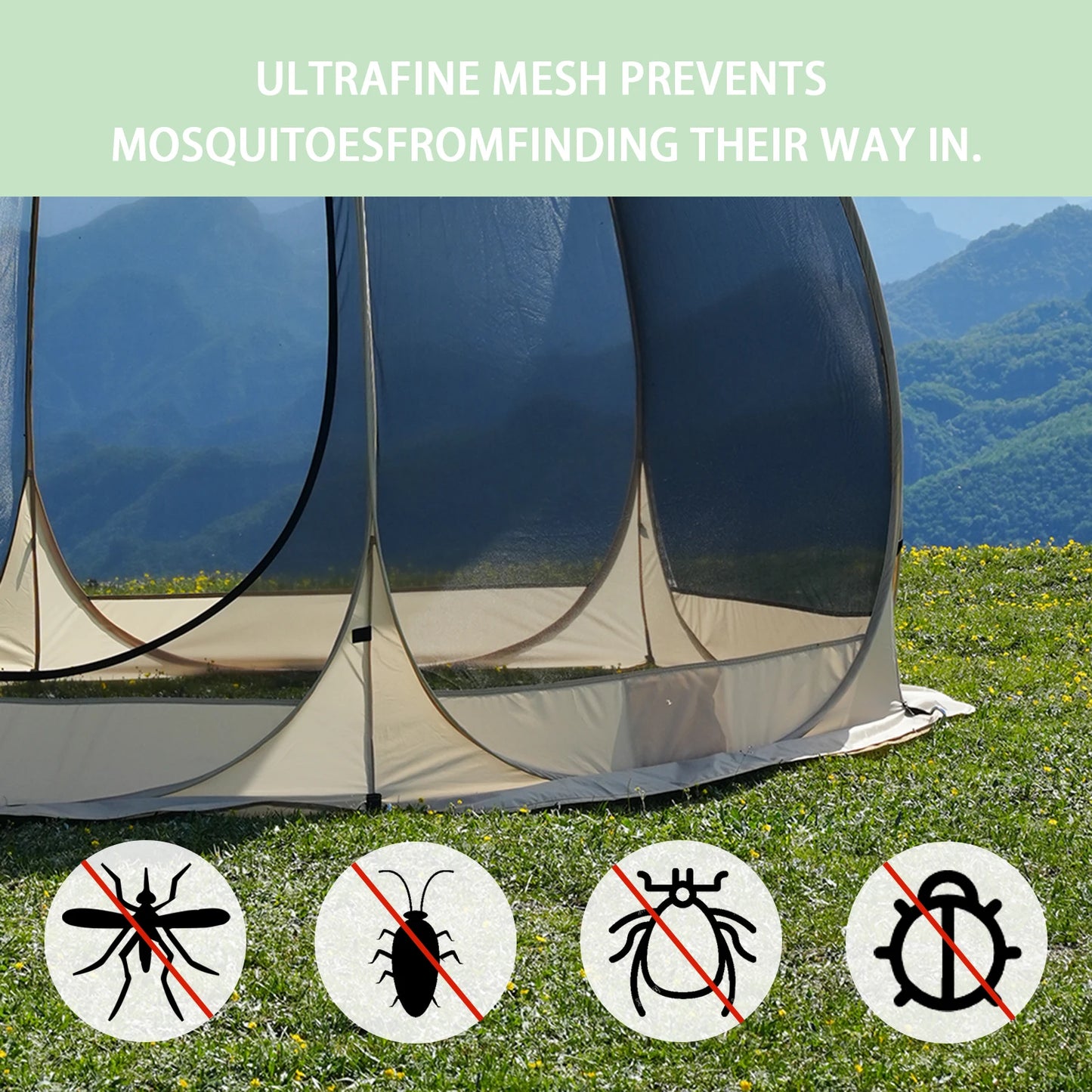 Pakicetus Family Pop-Up Shelter With Full Mesh Walls Outdoors