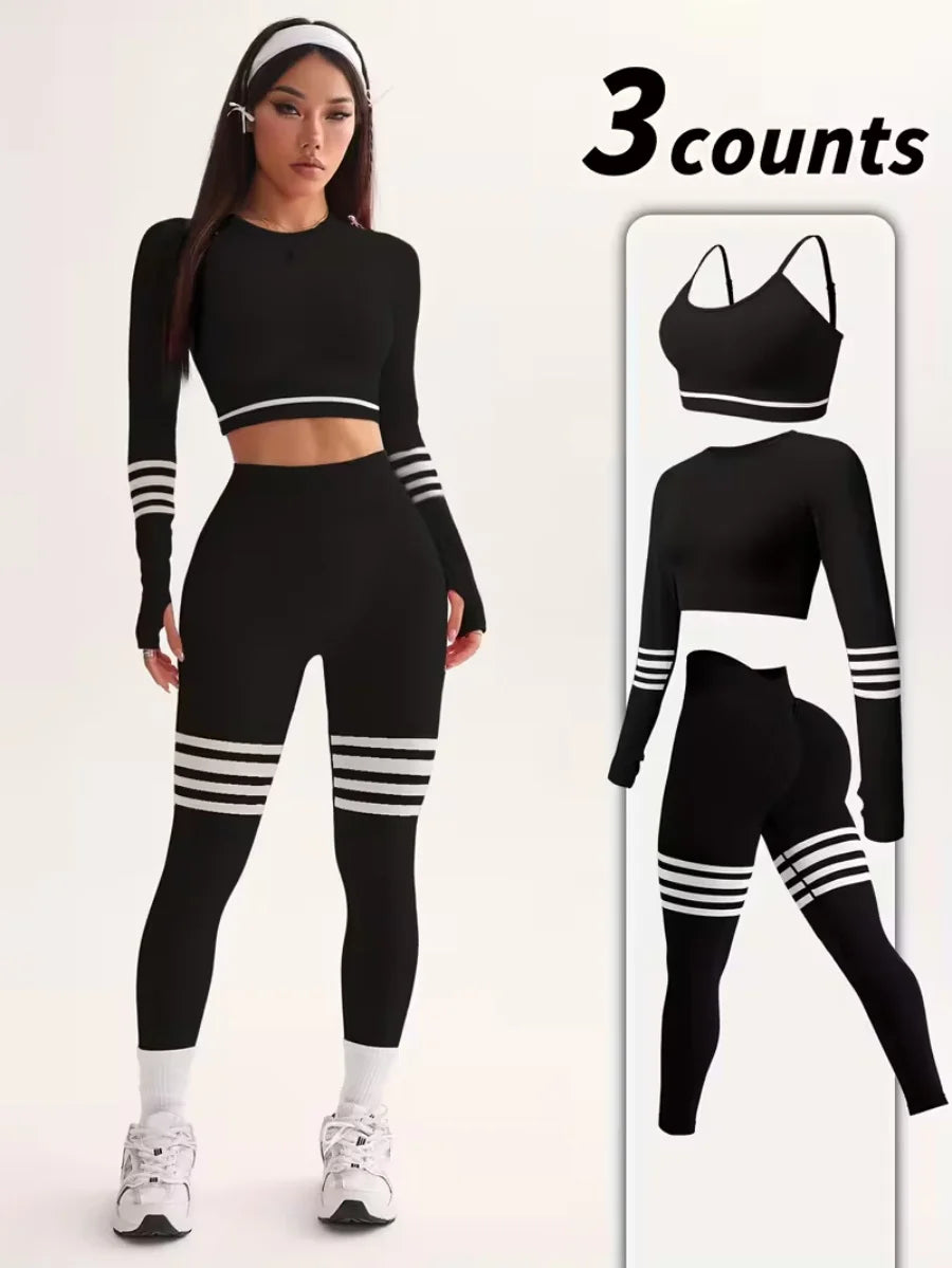 Women's Striped Tracksuit Set Crop Top Leggings Bra