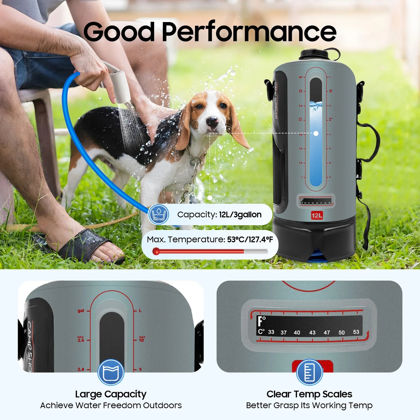 Camping Solar Shower With Pump Portable Garden Shower