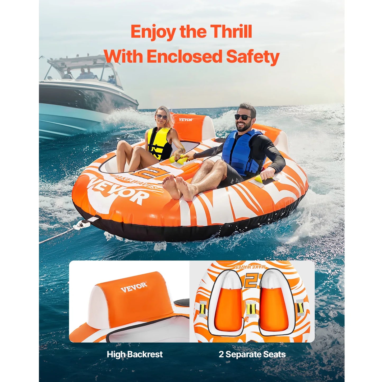 SucceBuy Towable Tube 2 Rider 340 Lb Capacity For Boating