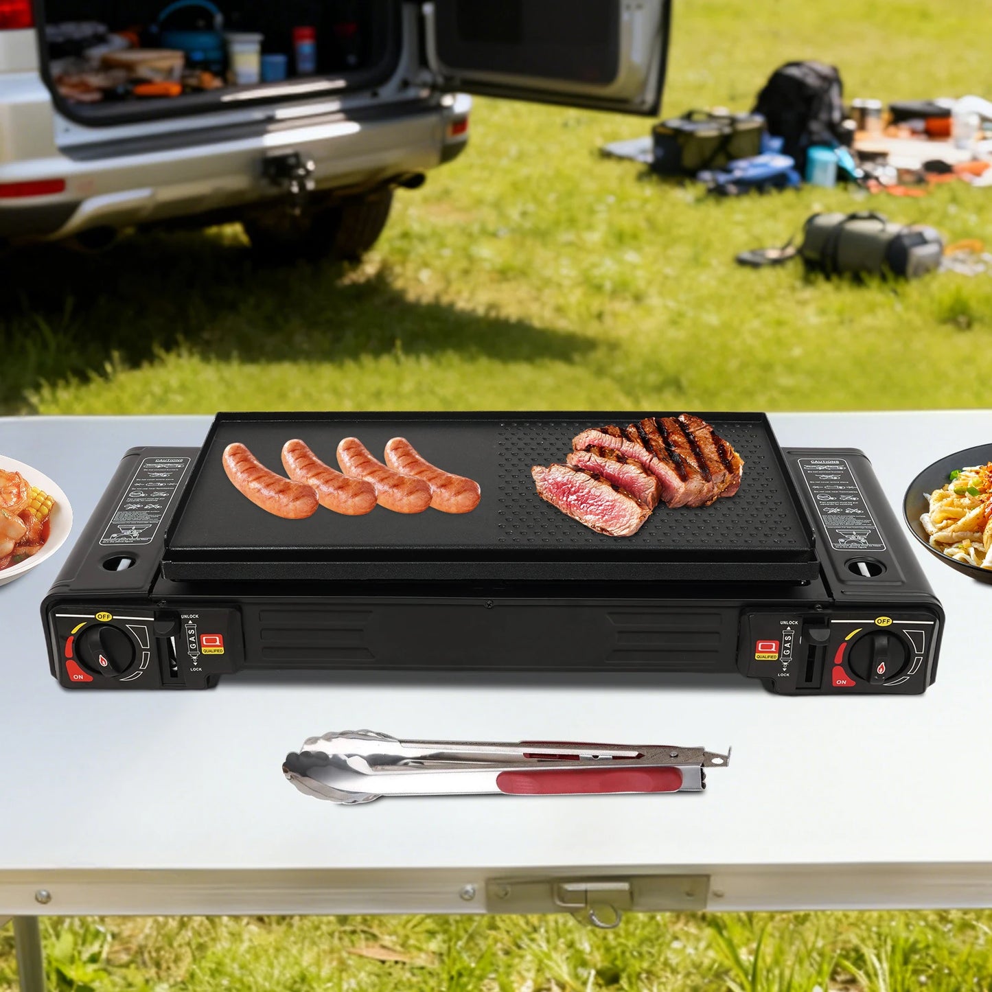 NONED 2 Burner Portable Camping Stove Kit With Baking Pan