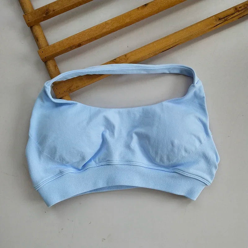 NONECN No Logo Sports Bra Women Neck Strap Seamless OpenBack