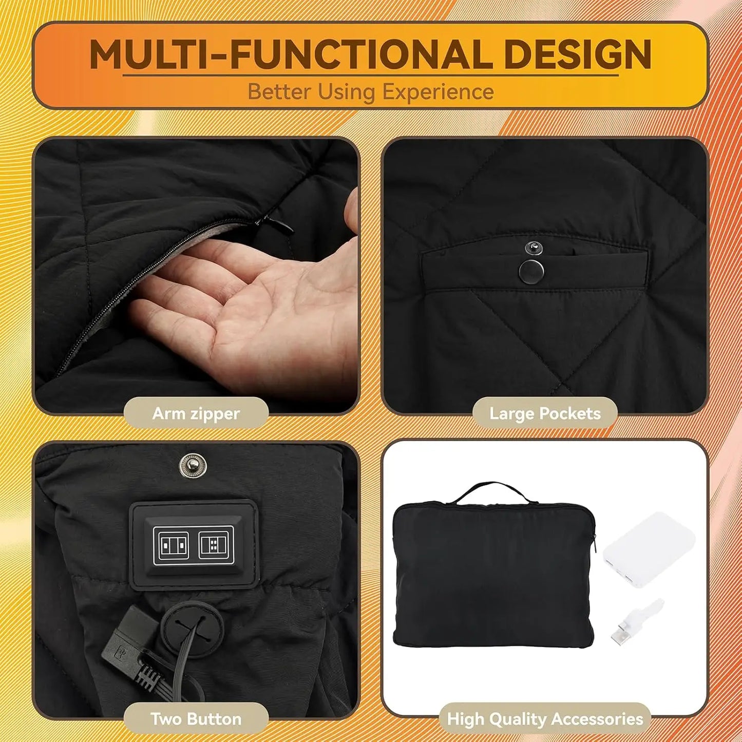 Portable Heated Blanket With Rechargeable Battery Cordless USB Throw