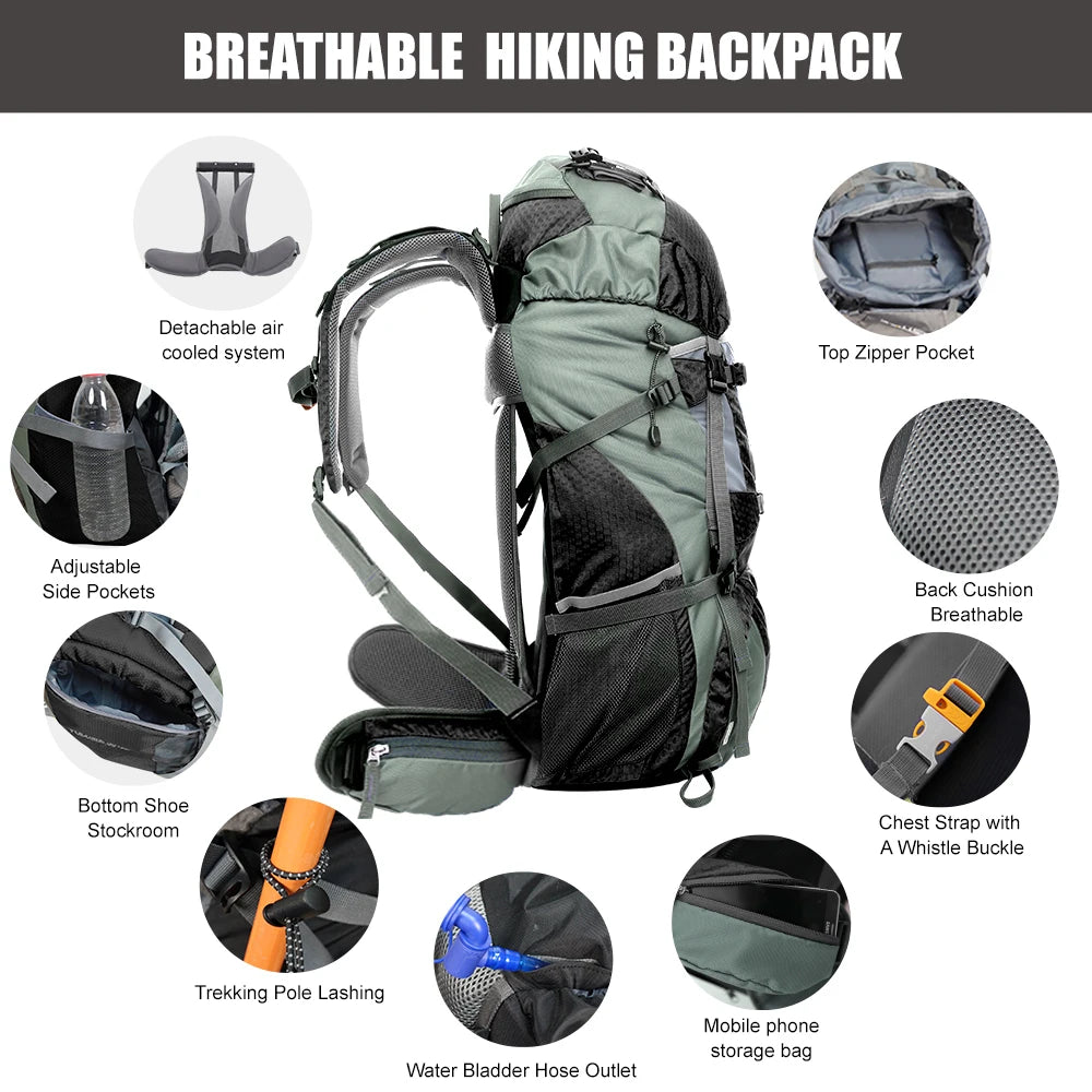 WEST TUNE Internal Frame Hiking Backpack With Rain Cover