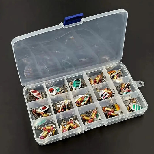 JOCESTYLE 30Pcs Metal Spoon Spinner Lure Set with Treble Hooks
