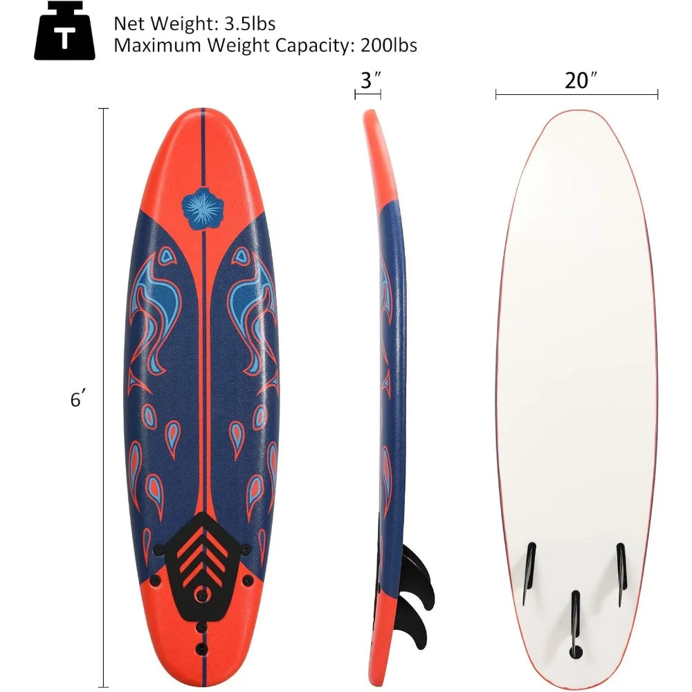 GYMAX Surfboard Non Slip Foam Board Removable Fins Leash