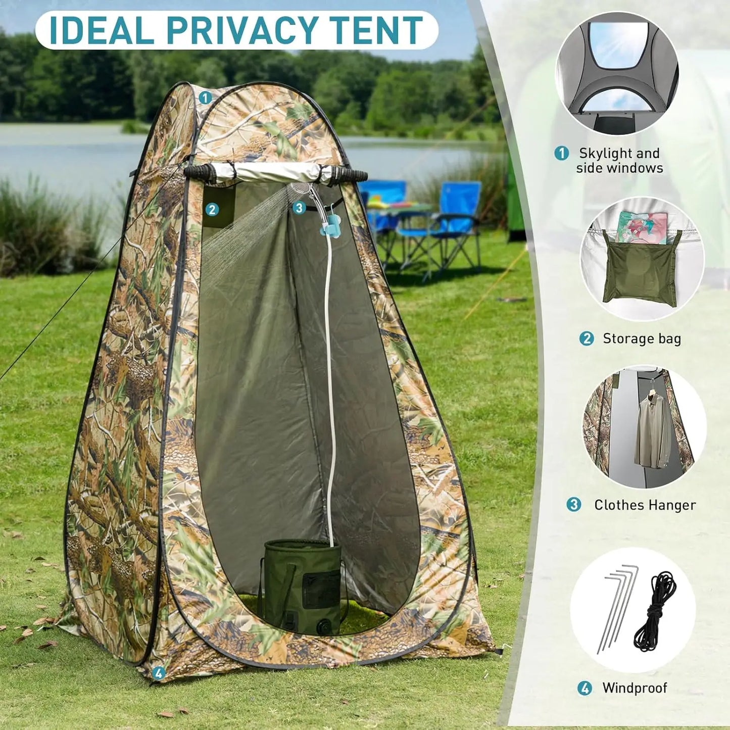 Outdoor Portable Hot Shower Kit With 1000W Heater And Pump