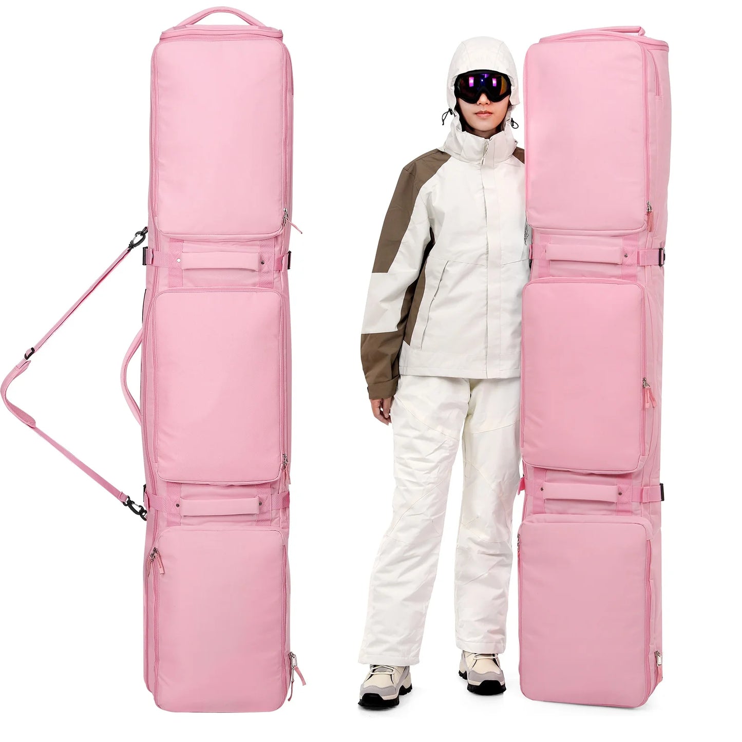 Warmounts Ski Bag With Wheels Padded Waterproof 3-Compartment