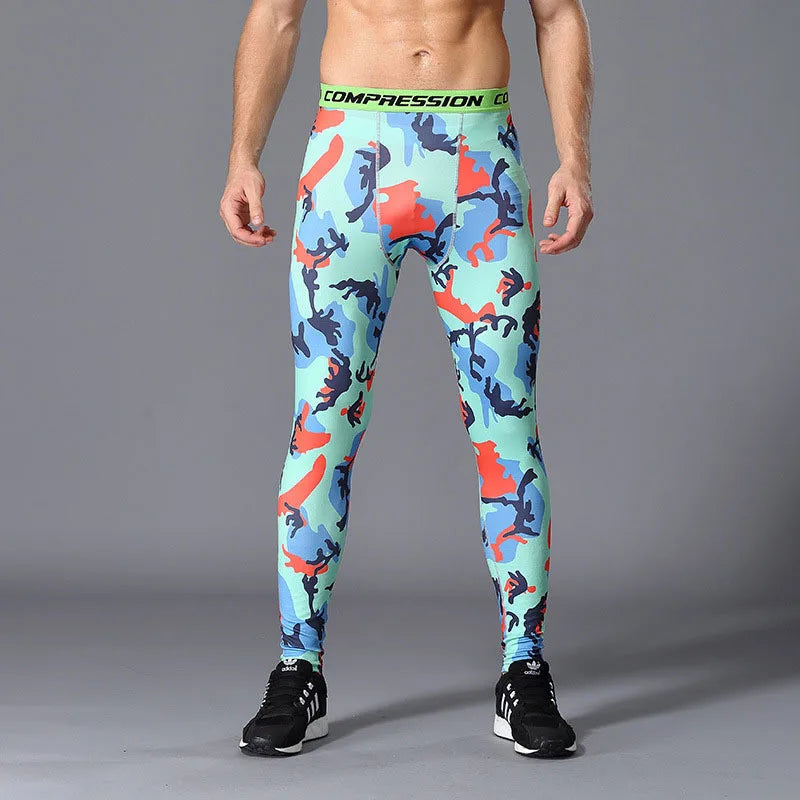 NONECN Men Camouflage Sports Leggings Running Training Compression Tights