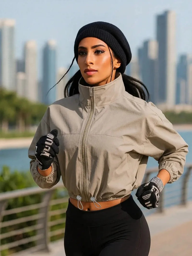 Cropped Zip Up Womens Athletic Jacket For Fitness Wear