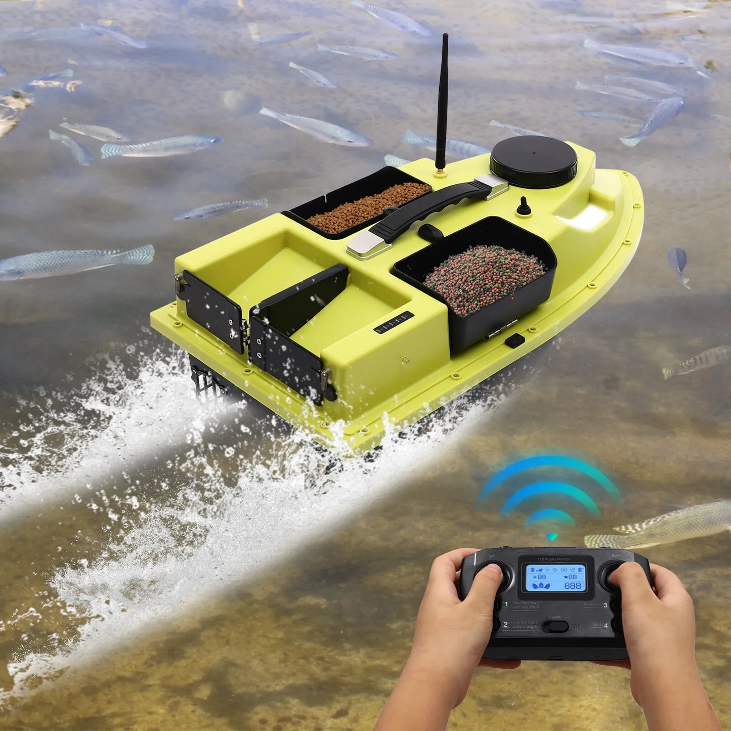 Bait Boat With Four Compartments And Dual Copper Motors For Fast Stable Sailing