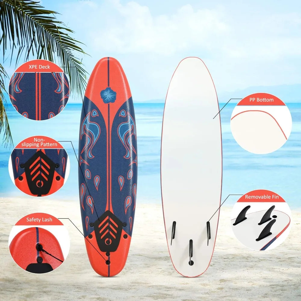 GYMAX Surfboard Non Slip Foam Board Removable Fins Leash