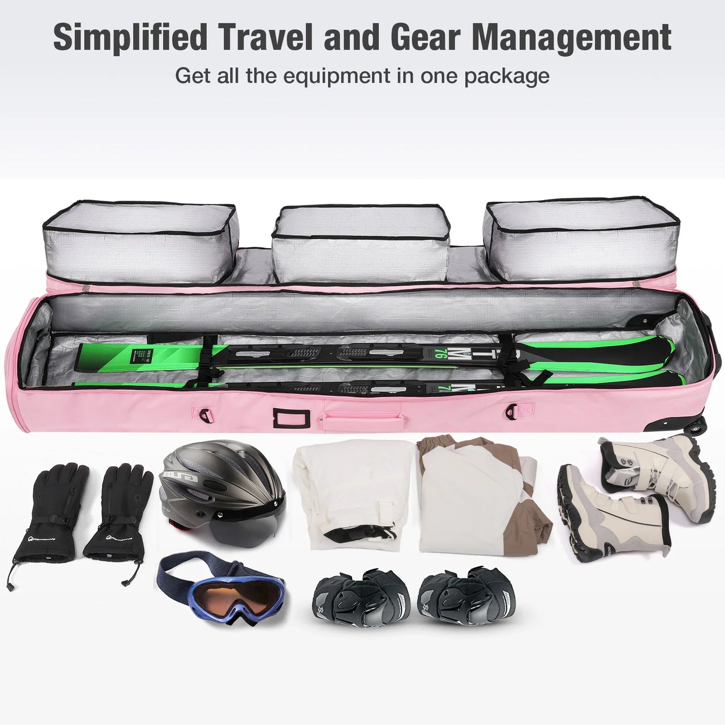 Warmounts Ski Bag With Wheels Padded Waterproof 3-Compartment